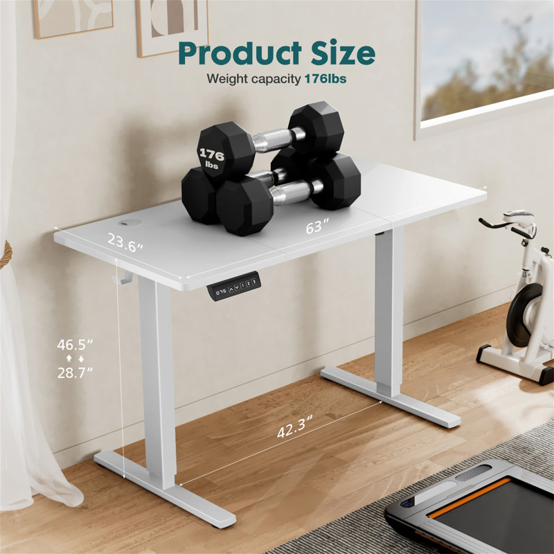 Standing Desk Adjustable Height 63 X 24 Inch Electric Computer Stand Up Desk With 3 Memory Presets, White
