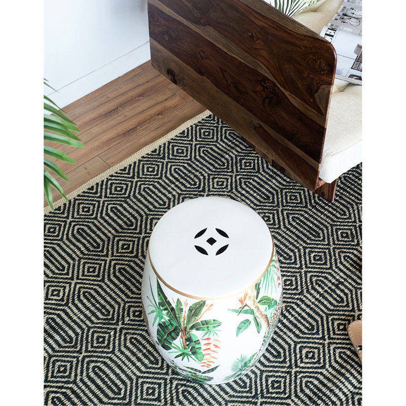 Tabouret en céramique 13 x 13 x 18 pouces avec art de la jungle bohémienne et ambiance optimiste, peut être utilisé comme tabouret de table d'appoint, en pouces, pour une décoration de chambre efficace