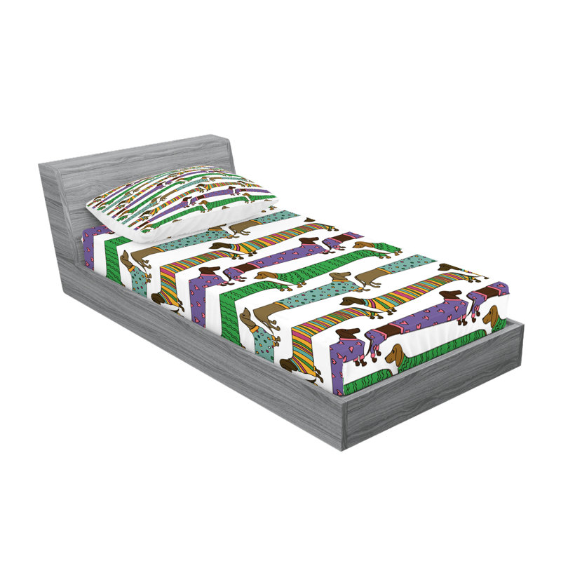 Multicolore drap-housse et coussin décoratif vert olive Ambesonne, Ensemble de draps-housses pour lit simple TG + 4 t