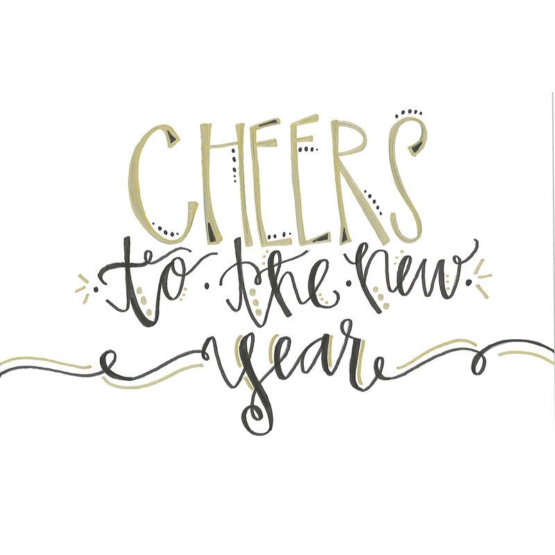 «Cheers to the New Year», art textuel sur toile tendue, H 20 po x l 30 po