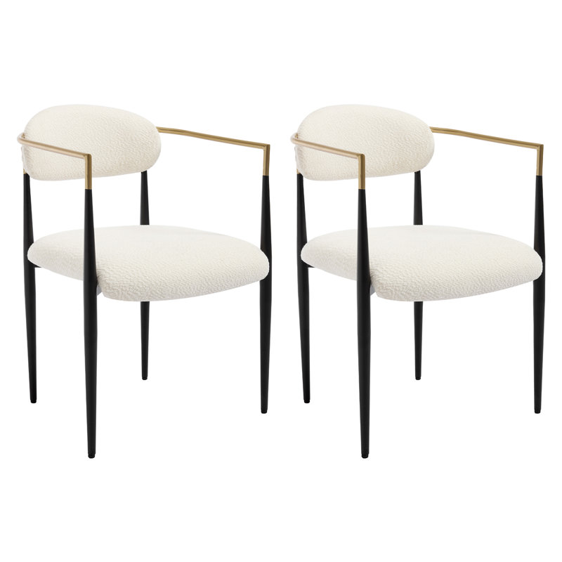 Upholstered Dining Chair Side Chair, Boucle Accent Arm Chairs, Cream