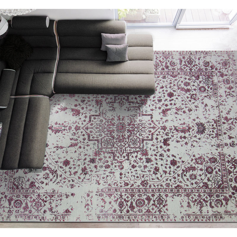 Oriental Area Rug in Silver, Rectangle 9' x 12'