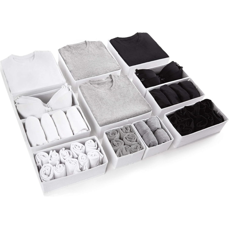 12Pcs Large Drawer Organizers Bedroom Wardrobe Organizer, White