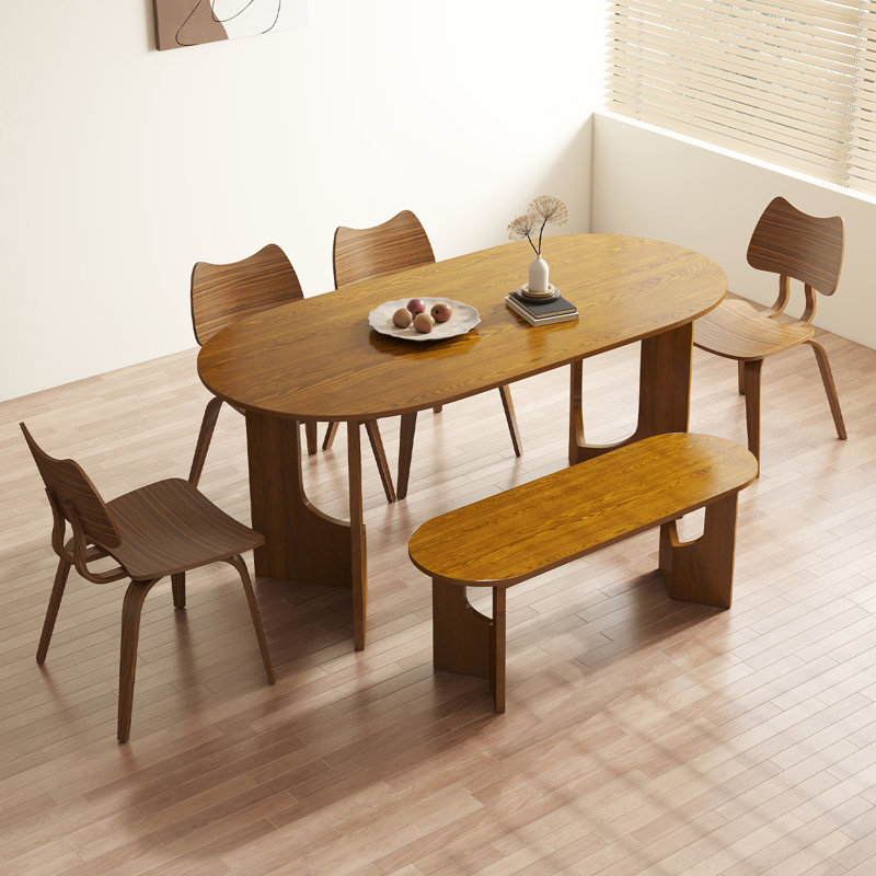 63'' L X 21'' W Oval Brown Dining Kitchen Table For 4-6 People With Solid Rubber Wood Base For Kitchen, Dining Room