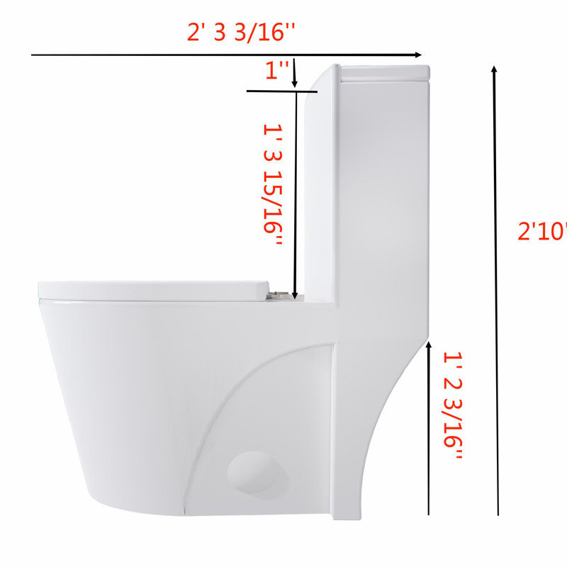 One Piece Elongated Toilet, Large Size Siphonic Dual Flush 1.1/1.6 GPF, Floor-Discharge Compact Water-Saving Toilet, Glossy White