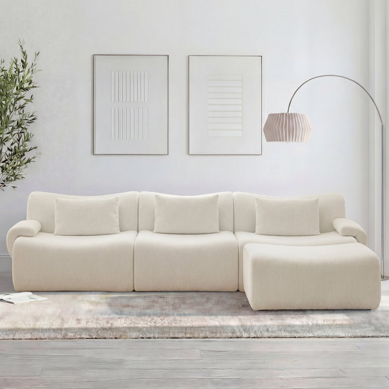 Boneless 4 - Piece Upholstered Sectional-bg, Beige Chenille