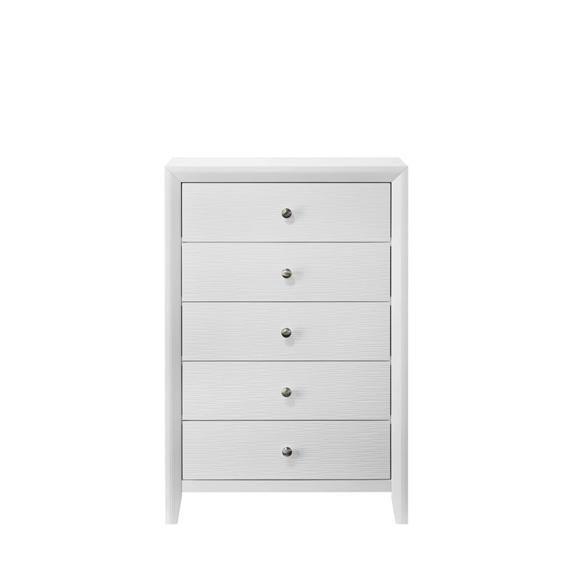Commode contemporaine à 5 tiroirs avec boutons ronds contemporains pour le salon de la chambre à coucher