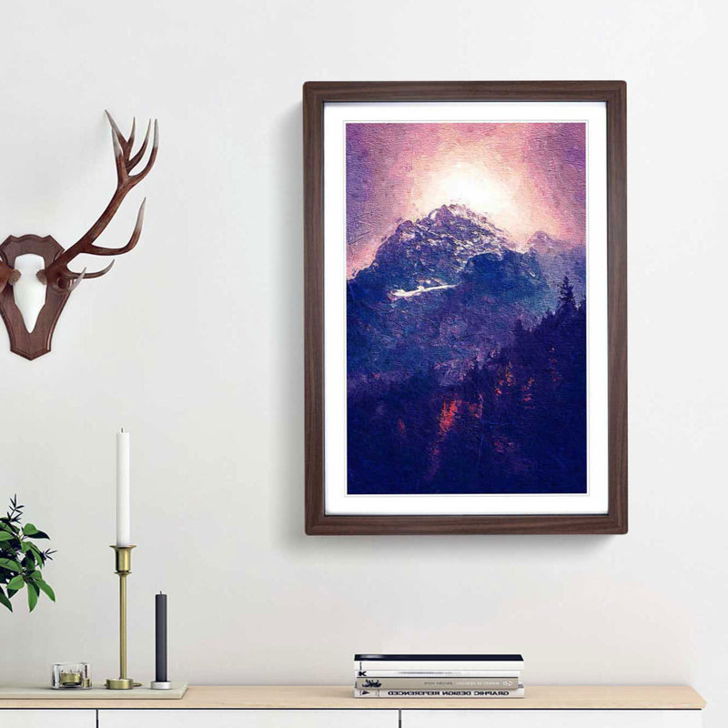 Glowing Mountain in Banff Canada - Picture Frame Painting Print, 65cm H x 48cm W x 2cm D, Walnut Framed