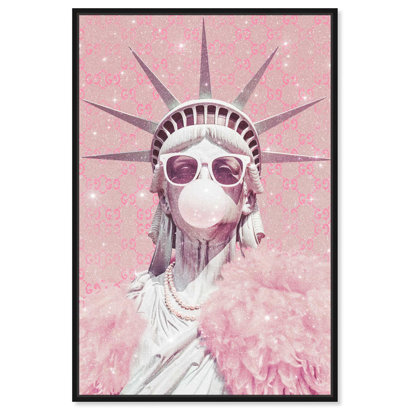 Statue de Glam, art mural rose sur toile par Art Remedy, Cadre noir, H 31 po x l 21 po