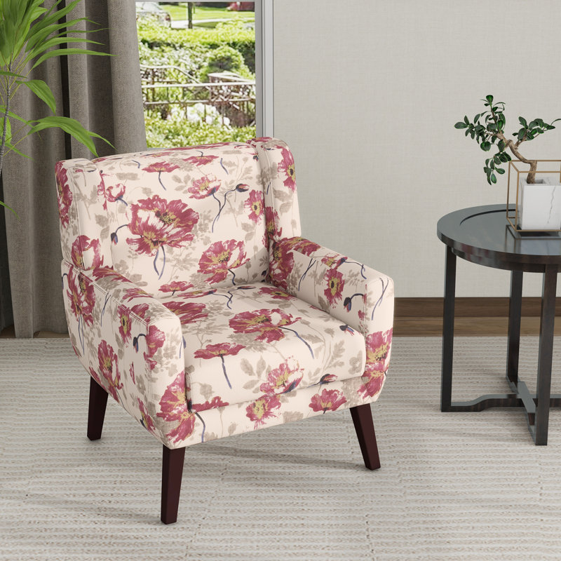 Stephanny Upholstered Armchair, White/Pink Floral Linen Blend