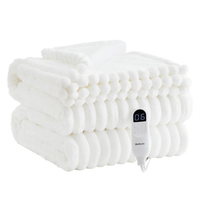 Couverture électrique, flanelle à nervures douces, chauffage avec 4 réglages de temps, 6 niveaux de chaleur, arrêt automatique avec minuterie de 3 heures, GentleSoft ™
