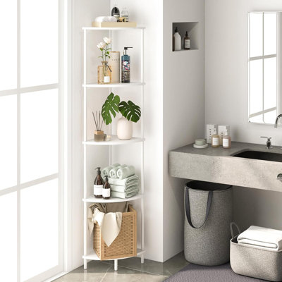 Bibliothèque d'angle à 5 niveaux avec tablettes de présentation, support de 65 po de hauteur pour chambre à coucher, salon, bureau, bibliothèque étroite robuste avec rangement de grande capacité