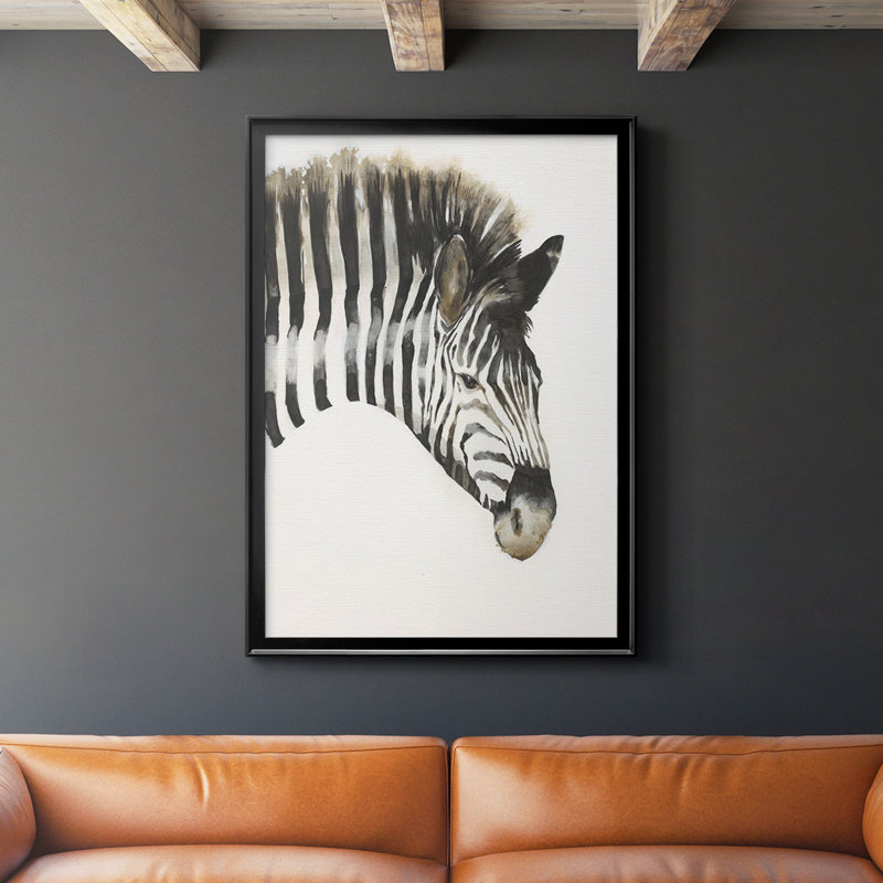 Zèbre à rayures encadrées sur papier, Noir, H 24,5 po x l 18,5 po x P 1,25 po