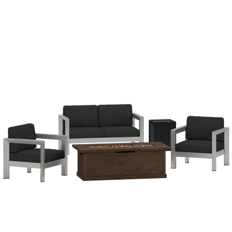 Ensemble de conversation avec canapé et coussins 5 pièces Barboza, Brun