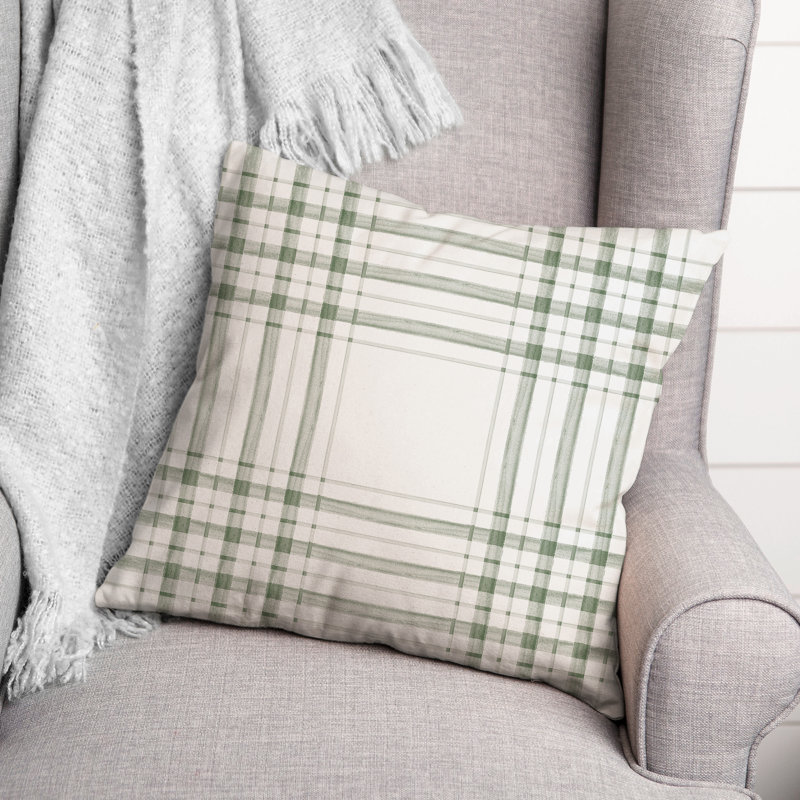 Plaid Outdoor Throw Pillow, 20" x 20", Green