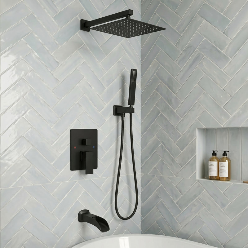 Kubik 12 in. Square Shower System with Tub Spout (Valve Included), Oil Rubbed Bronze