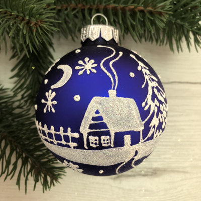 Ornement arbre de Noël boule de neige en verre peint à la main Snow Cabin