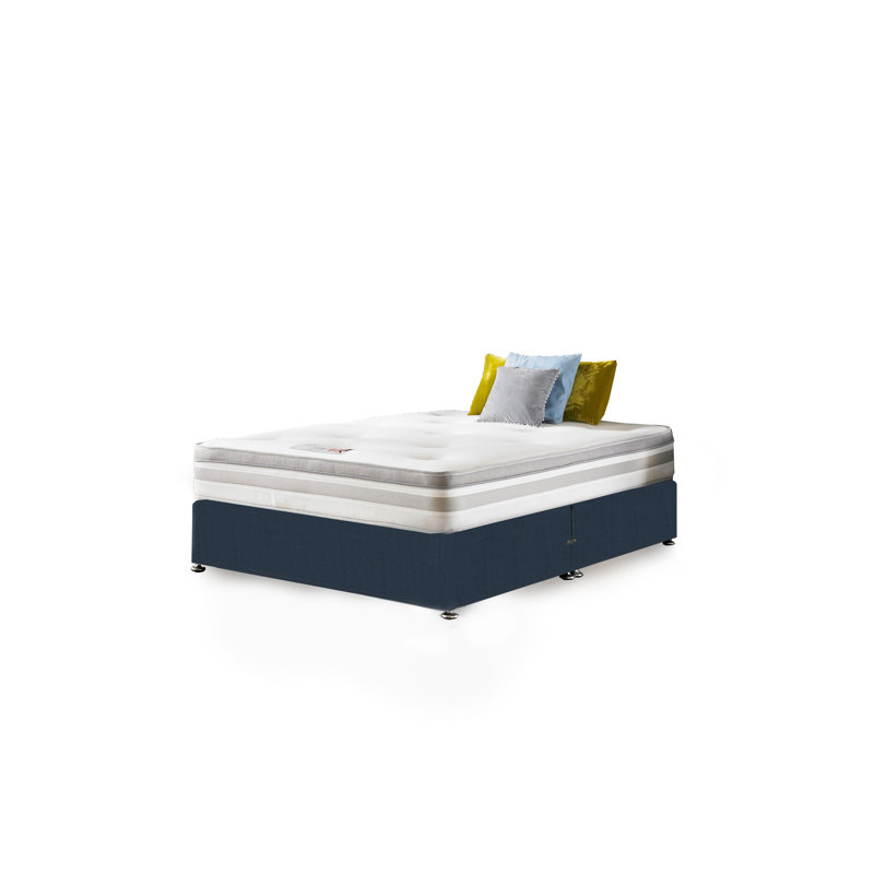 Asia Upholstered Bed with Mattress, Double (4'6), Midnight Blue Linen, No Storage