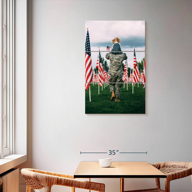 Père et enfant patriotique, H 57 po x l 36 po