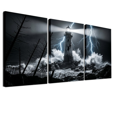 Art mural en toile noir et blanc avec 3 lumières d'Halloween