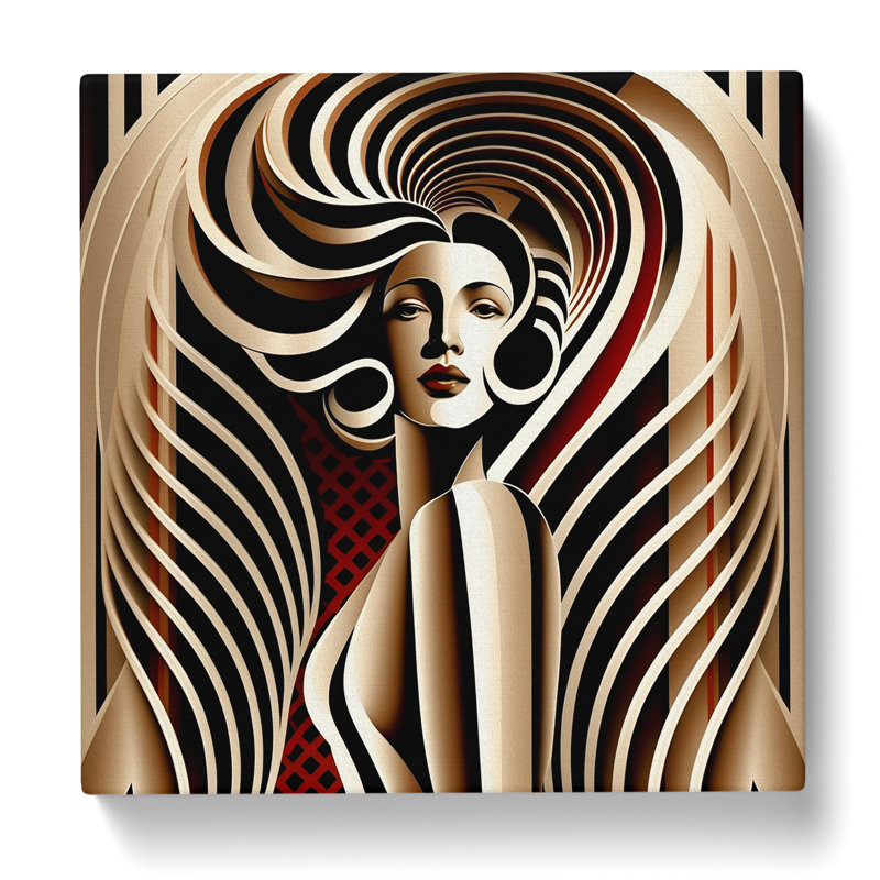 Art Deco Woman Op Art - Print, 50cm H x 50cm W x 3cm D