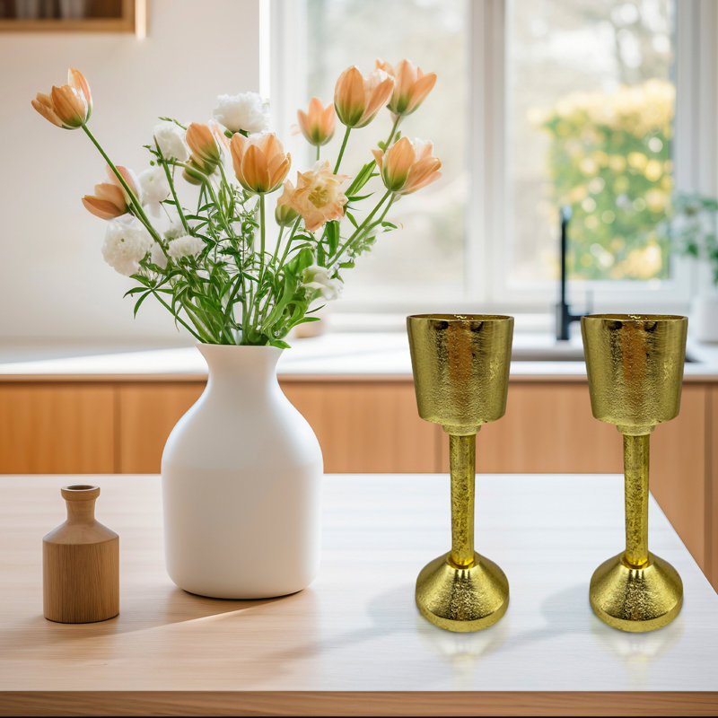 Aluminum Pillar Tabletop Candlestick, Gold, 10.75" H x 4" W x 4" D
