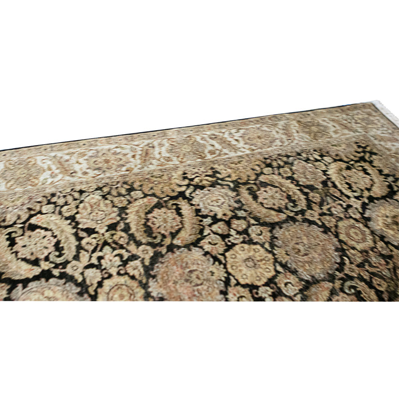High-Quality Hand-Knotted Black And Cream Area Rug