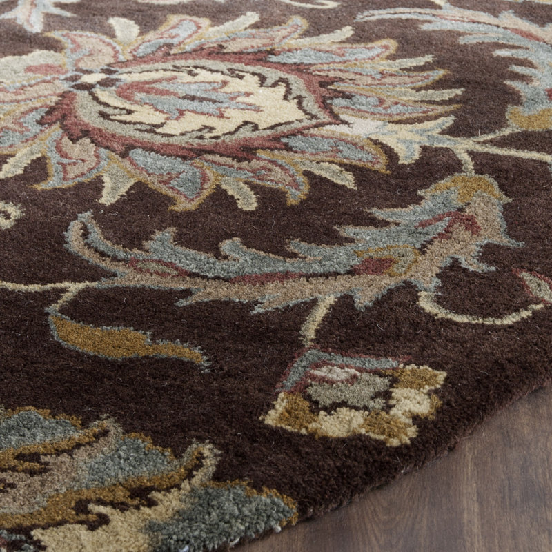 Tressler Hand Tufted Wool/Cotton/Latex Floral Rug in Brown/Gold, Square 6'