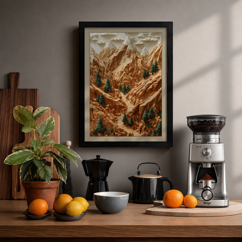 Mountains in Relief Rustic - Framed Print, A2 - 59.4 x 42.0 cm, Black