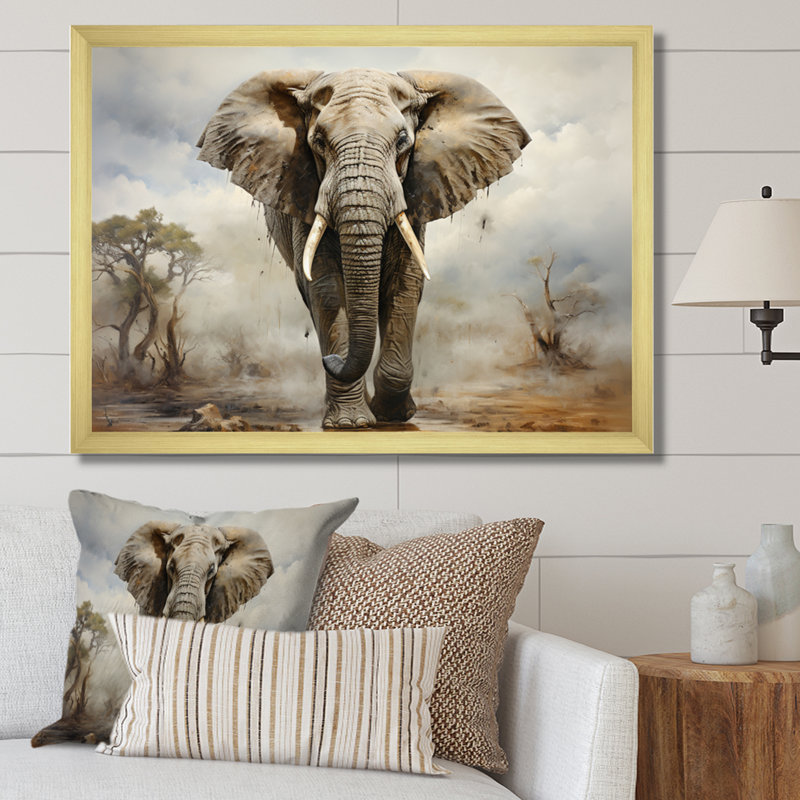 «Elephant Graceful Elephant», reproduction sur toile, H 24 po x l 32 po x P 1 po, Encadrement doré