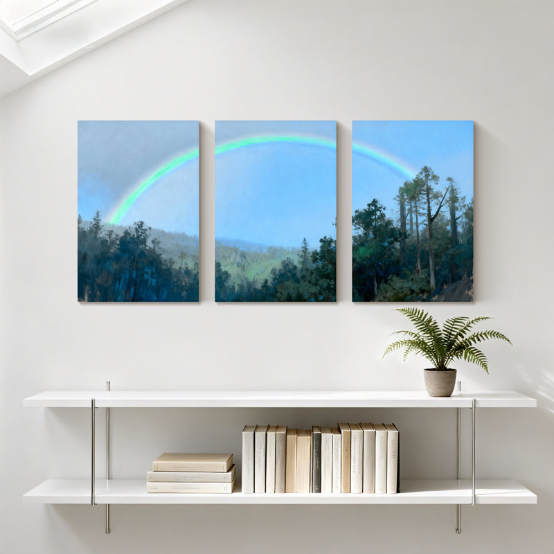 «Winter forest Rainbow Over Forest Landscape», ensemble de 3 reproductions d'art sur toile, H 18 po x l 36 po