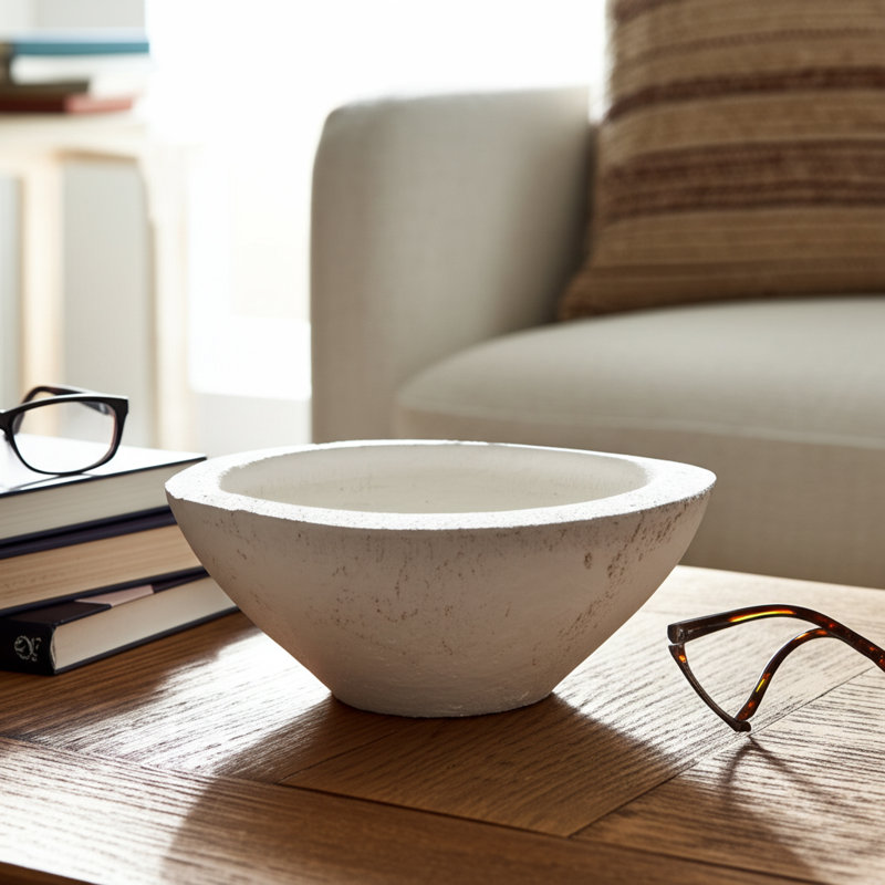Modern Tapered Terracotta Decorative Bowl for Home Decor - Stylish Textured Accent Bowl for Console Table or Kitchen Counter - 10"