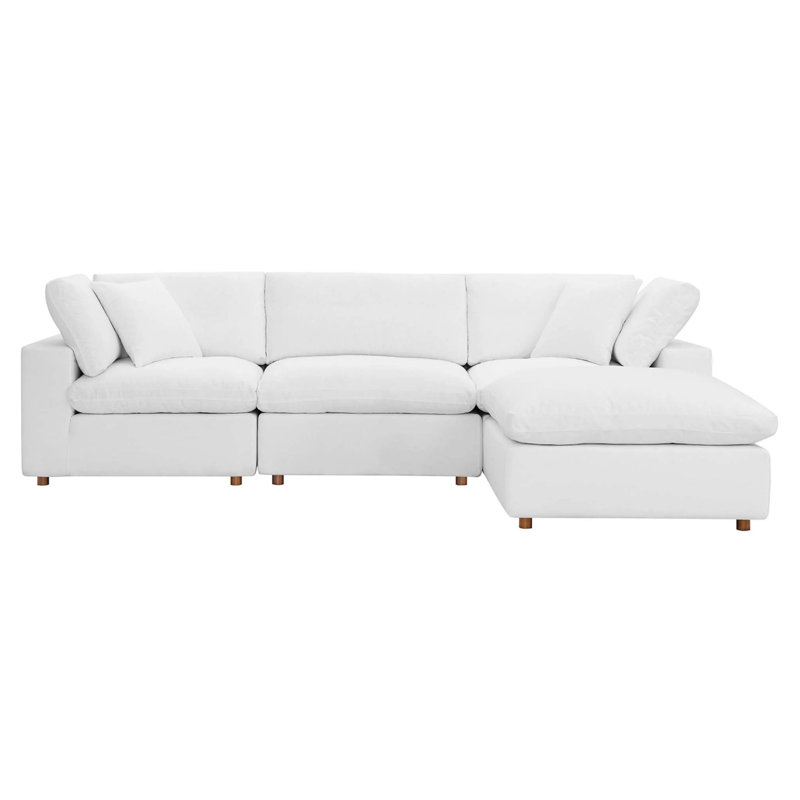 Modholic Haven 3 Seater Sectional Sofa With Ottoman, White, 35'' H x 119'' W x 38'' D, White