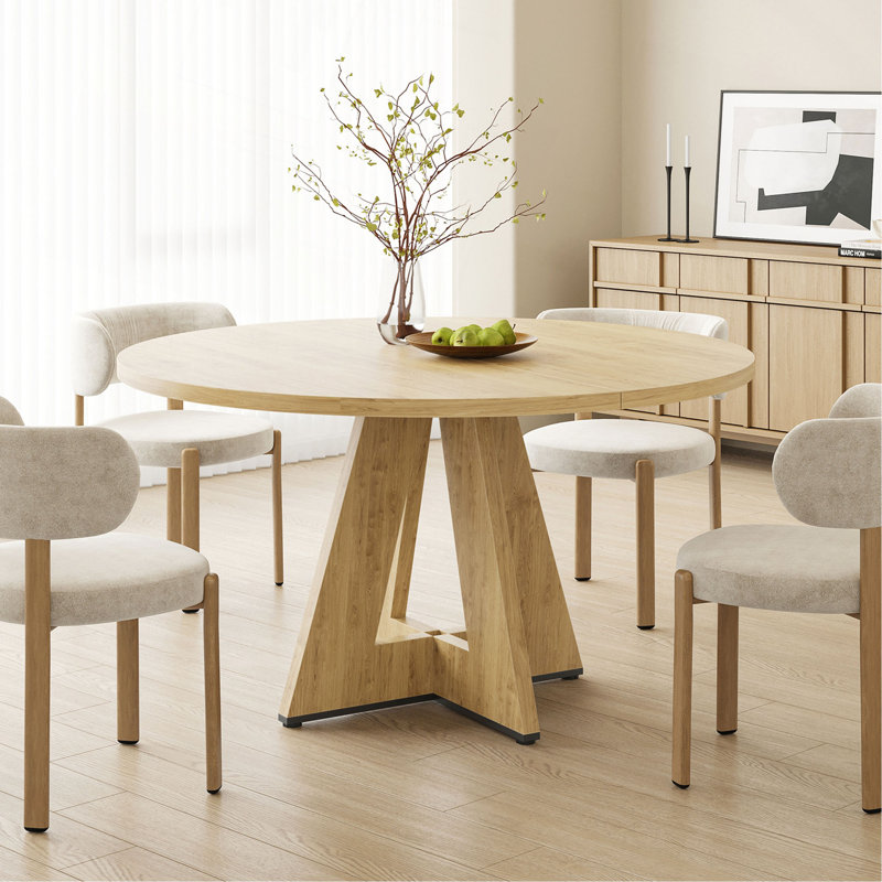 Table de salle à manger ronde de 47 po pour 4 à 7 personnes, table de cuisine en bois moderne avec base en métal robuste, grande table de salle à manger ronde pour salle à manger, assemblage facile