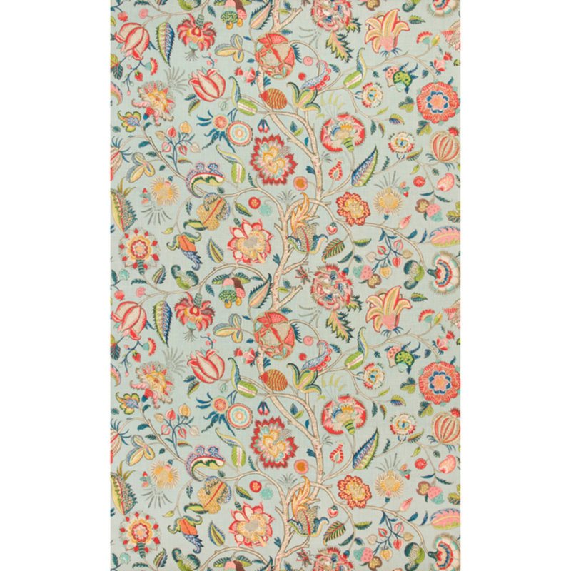 Maisonnette Aravali 100% Linen Fabric, Aqua/Rose