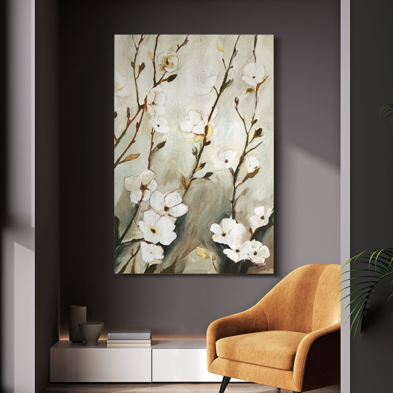 Blossoming Tranquility Gold Shagreen Floral Canvas Wall Art