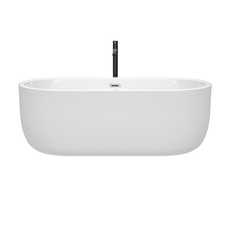 Juliette 67'' x 32'' Freestanding Soaking Acrylic Bathtub with Faucet, White/Polished Chrome/Matte Black