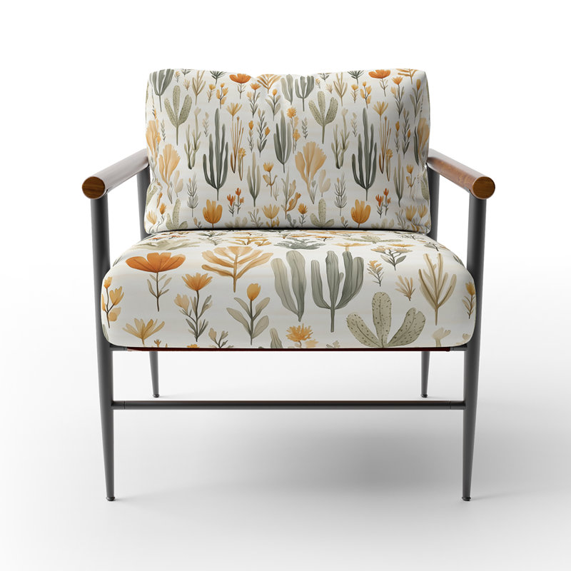 Chaise d'appoint abstraite - fauteuil noir Boho Desert minimal, Bras ronds bruns