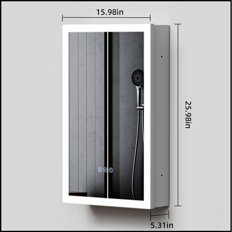Armoire de toilette avec miroir à DEL avec 3 températures de couleur, antibuée, encastrée ou murale, tablettes réglables et luminosité