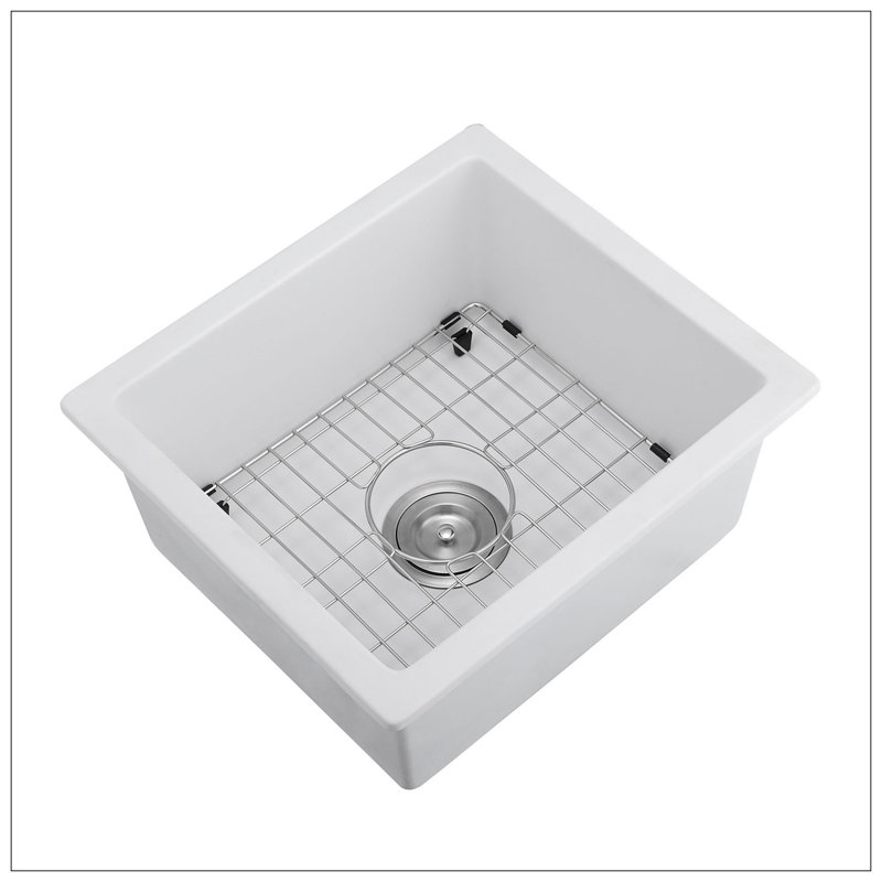 Évier de bar en quartz avec grille et crépine L 18 po x l 16 po Quartz