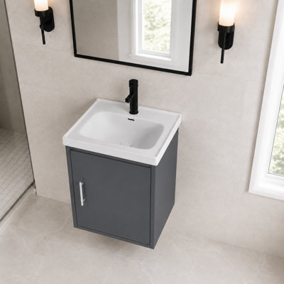 Ensemble de meuble-lavabo flottant simple 16 po avec lavabo en céramique et portes à fermeture douce