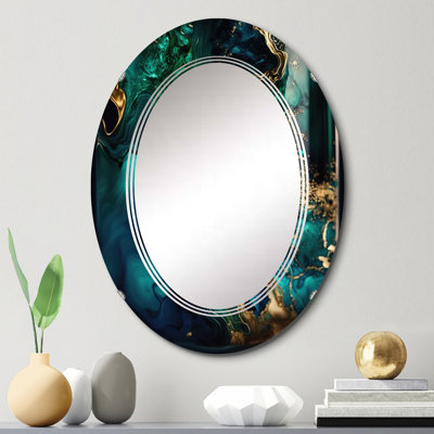 Otabek - Géode abstraite en marbre vert et bleu II - Miroir mural abstrait en marbre