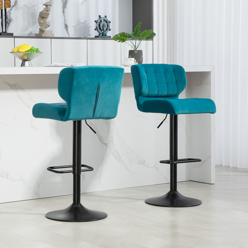 Ensemble de 2 tabourets de bar réglables avec repose-pieds pour la salle à manger, Bleu