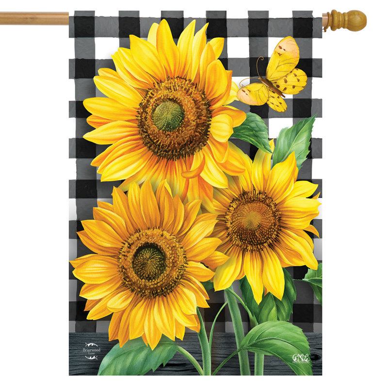 Drapeau décoratif de jardin en polyester tournesol d'été à carreaux, 40 po x 28 po