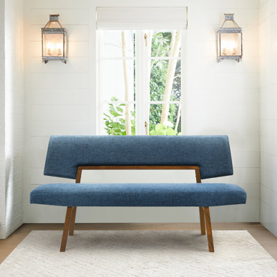 Jeiren 63" Wide Upholstered Dining Bench with Back in Rubberwood and Fabric