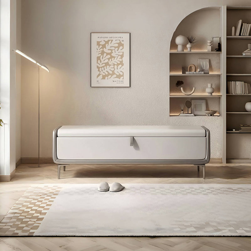 Jaynette Faux Leather Upholstered Storage Bench, 16.53" H x 70.86" W x 16.53" D, Dark Gray/Light Gray
