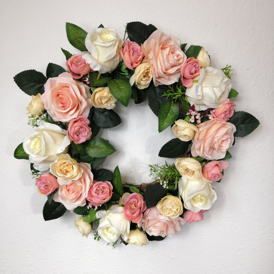 Ansuma 15-inch Polyester Artificial Yellow Rose Wreath for Your Front Door Primrue