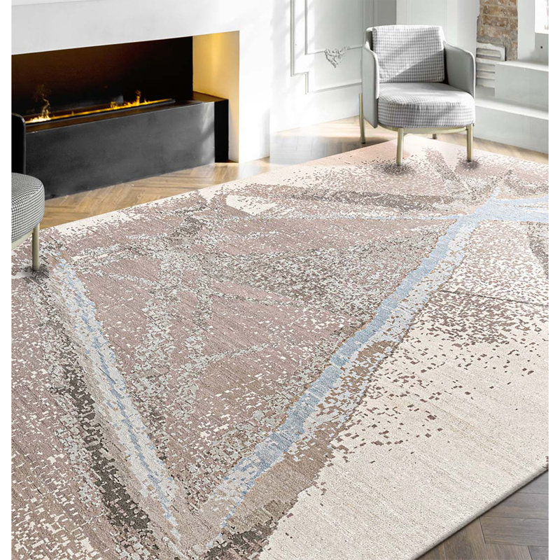 Hand Knotted Abstract Area Rug in Gray/Ivory/Beige, Rectangle 8' x 10'