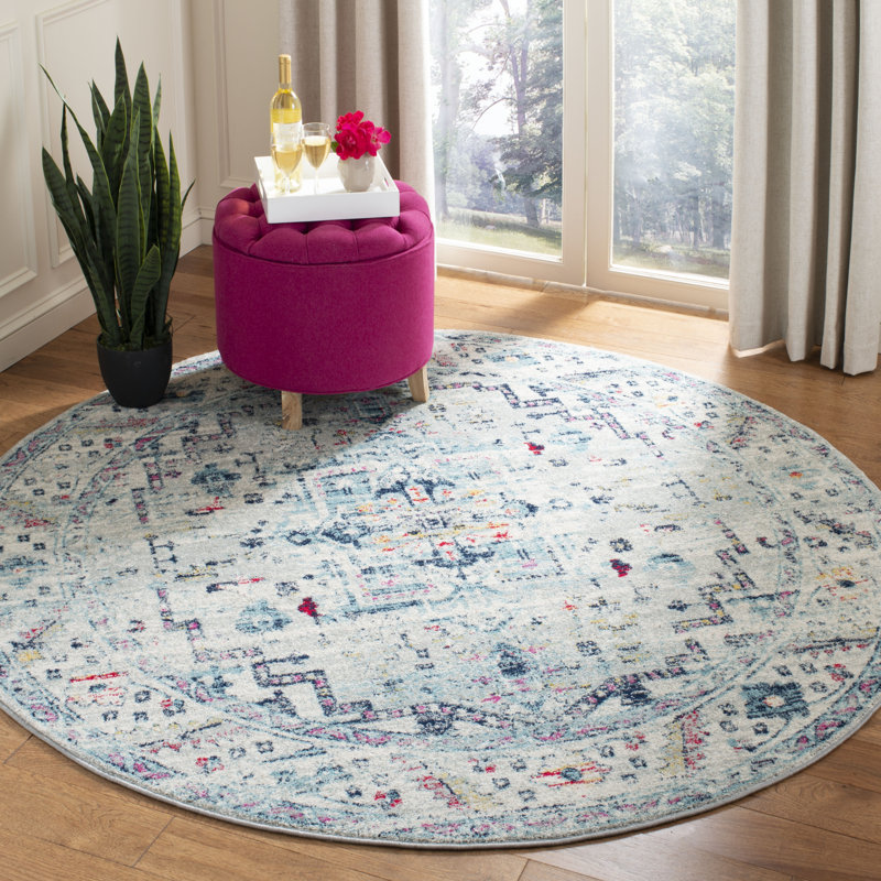 Christa Oriental Light Gray/Fuchsia Area Rug, Round 6'7"