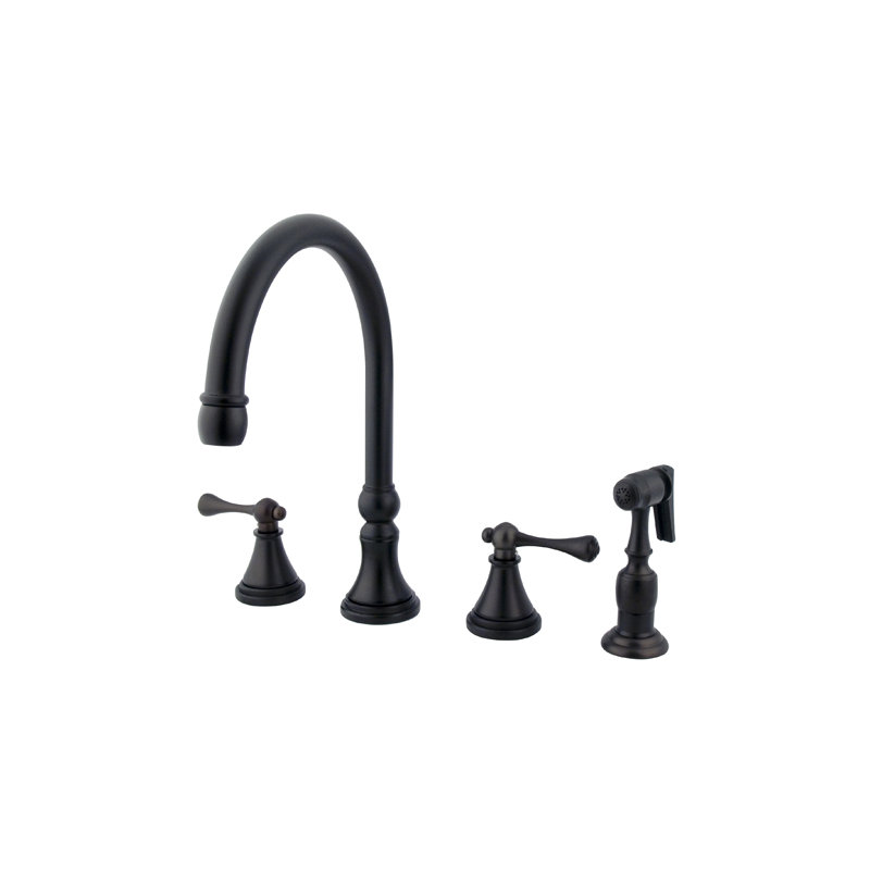 Kingston Brass Governor Double-Handle 4-Hole Widespread Kitchen Faucet with Brass Sprayer, Oil Rubbed Bronze